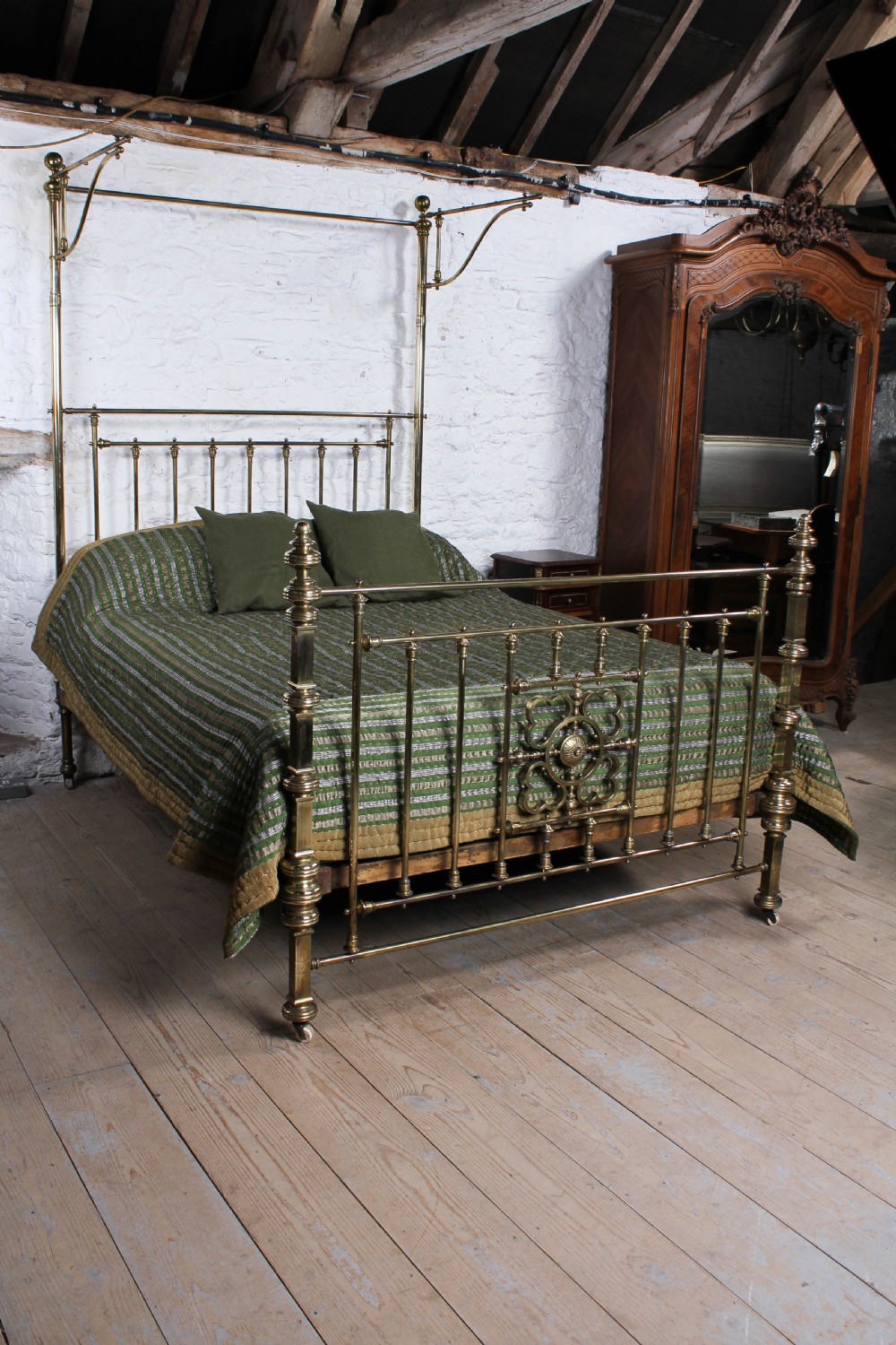 Spectacular Victorian king size all brass half tester bed. View IV