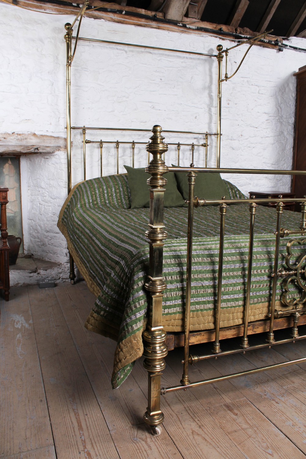 Spectacular Victorian king size all brass half tester bed. View XII