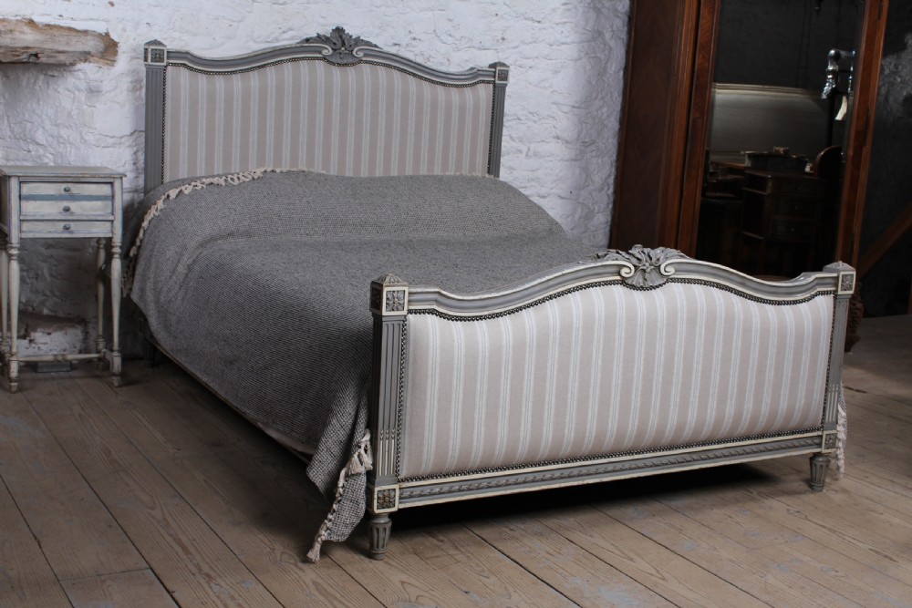 Beautiful newly upholstered Louis XVI style French king size bed
