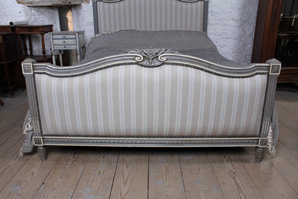 Beautiful newly upholstered Louis XVI style French king size bed View II
