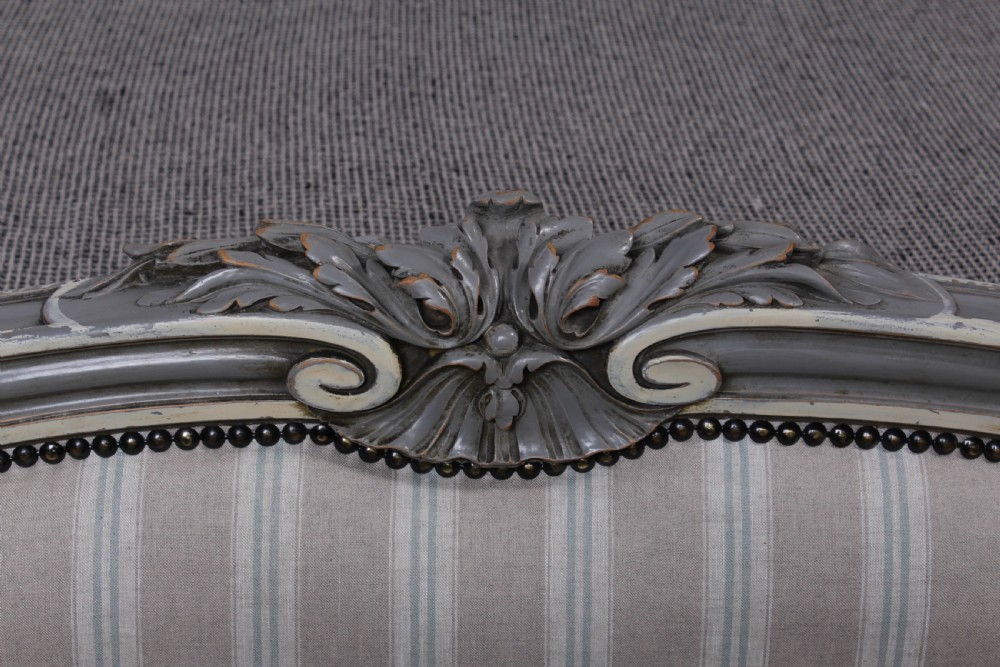 Beautiful newly upholstered Louis XVI style French king size bed View III
