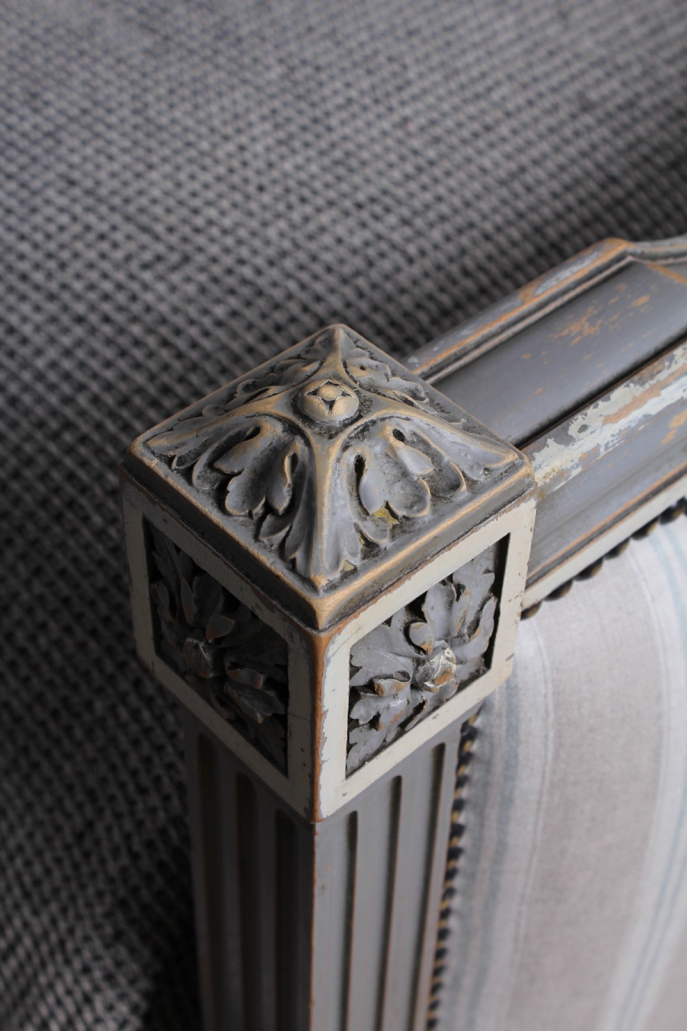 Beautiful newly upholstered Louis XVI style French king size bed View VII