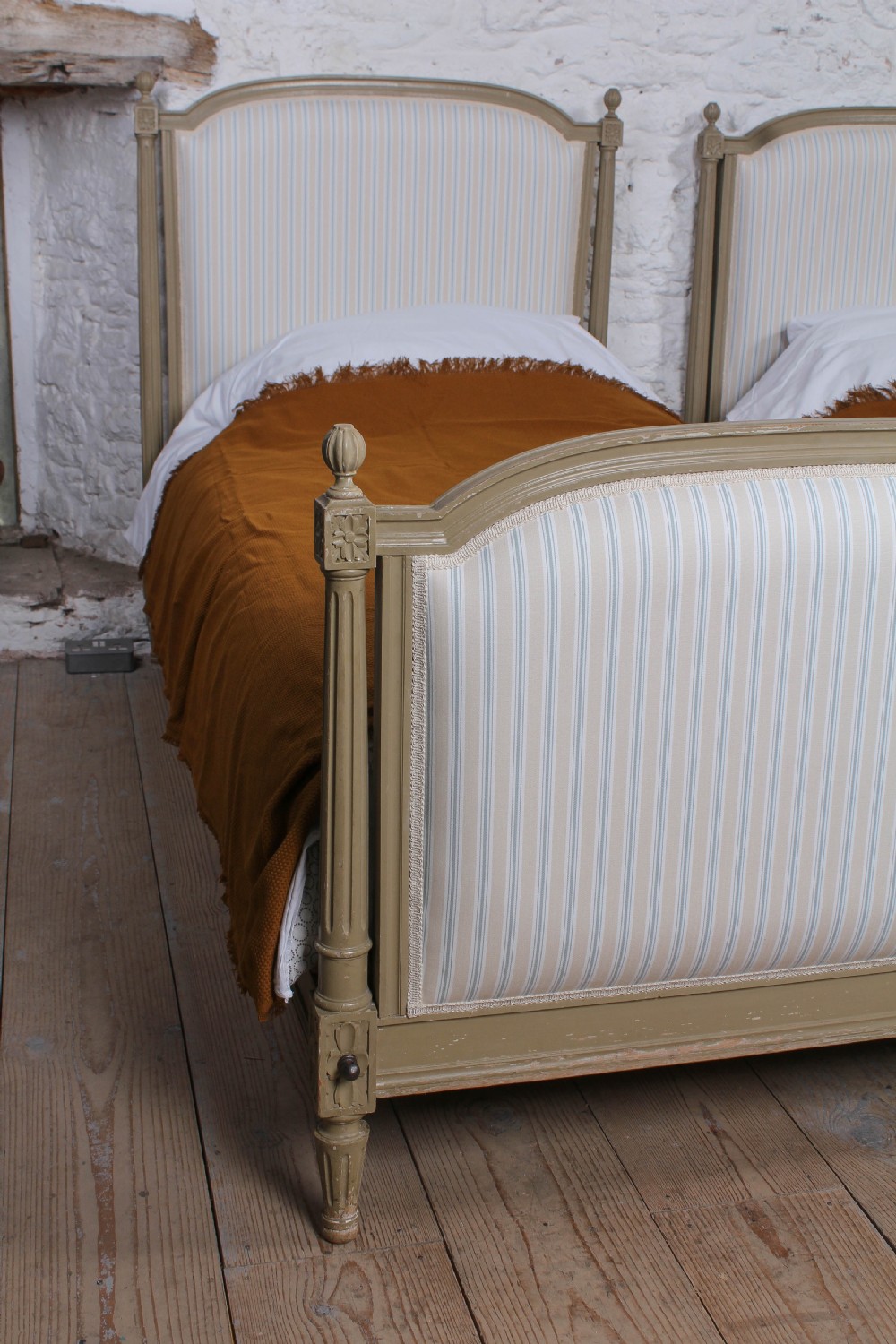 Pretty pair of matching French newly upholstered single beds View VIII