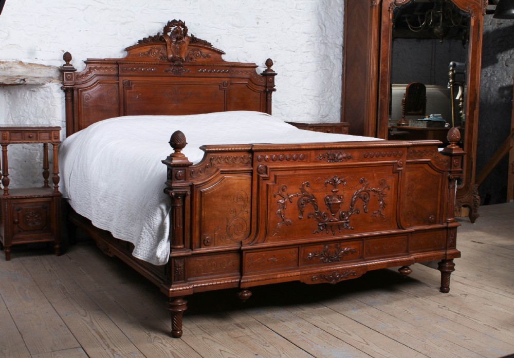 Beautiful carved walnut Europen king size bed