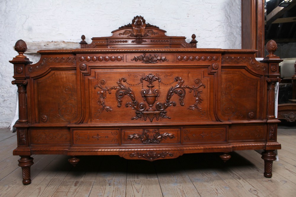 Beautiful carved walnut Europen king size bed View II