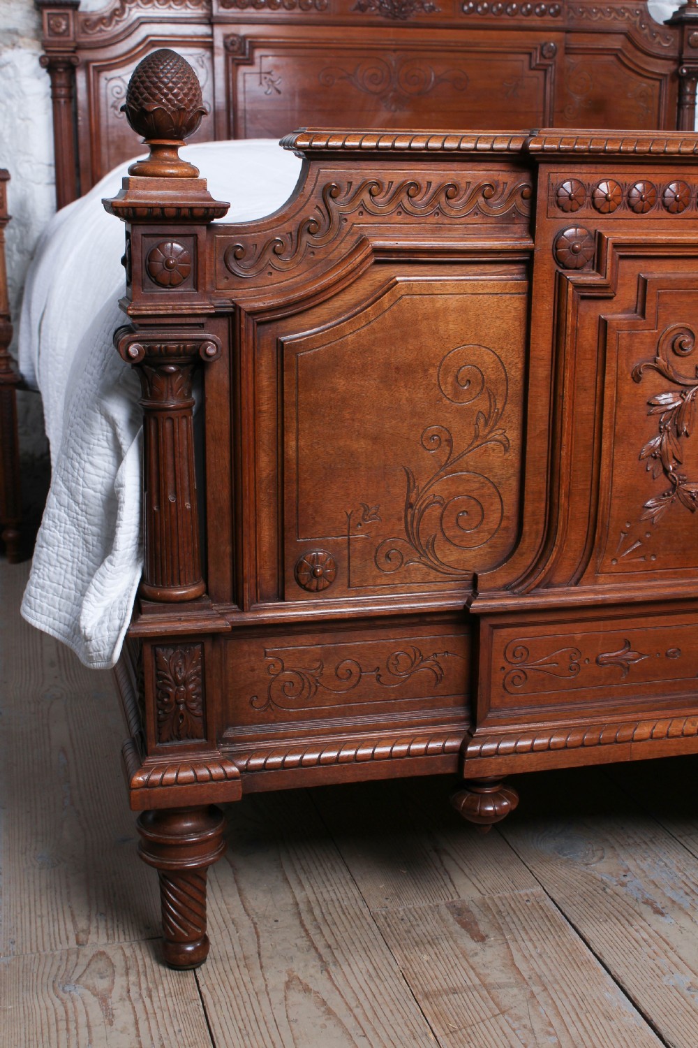 Beautiful carved walnut Europen king size bed View IV
