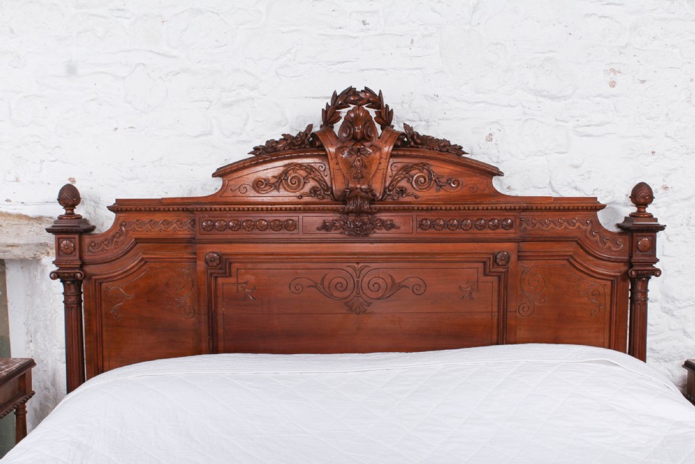 Beautiful carved walnut Europen king size bed View IX