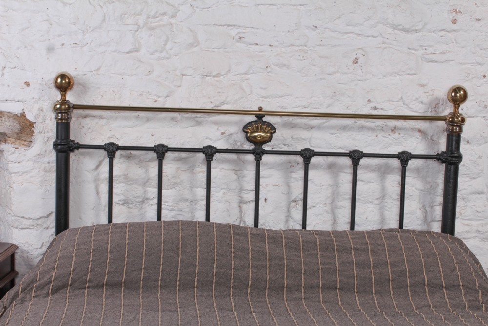 Magnificent king size Victorian brass and iron bed View V