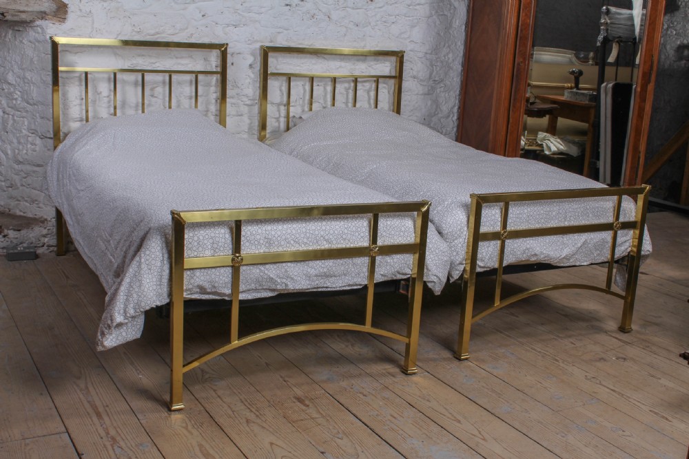 Very nice pair of single Deco style all brass beds View II
