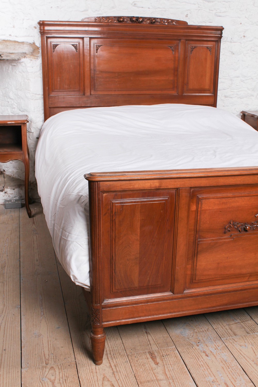 Lovely French cherry king size bed with simple carvings View IX