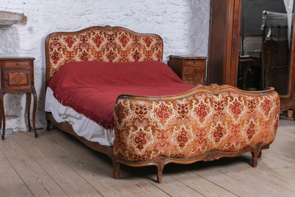 All original French upholstered corbeille double bed 