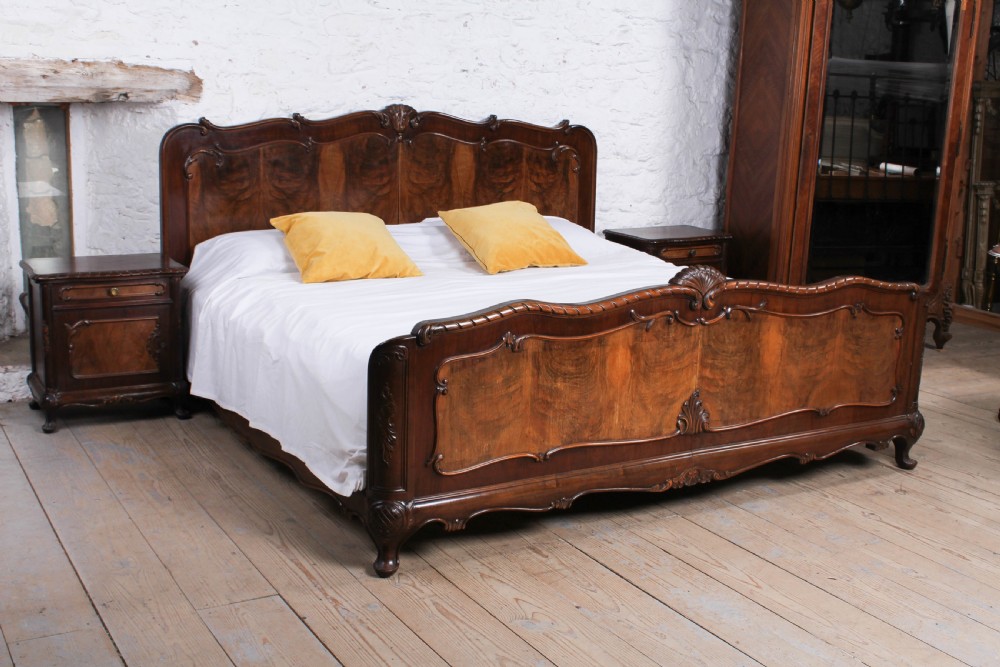 Beautiful  2 meter wide mahogany Louis style with matching bedsides.