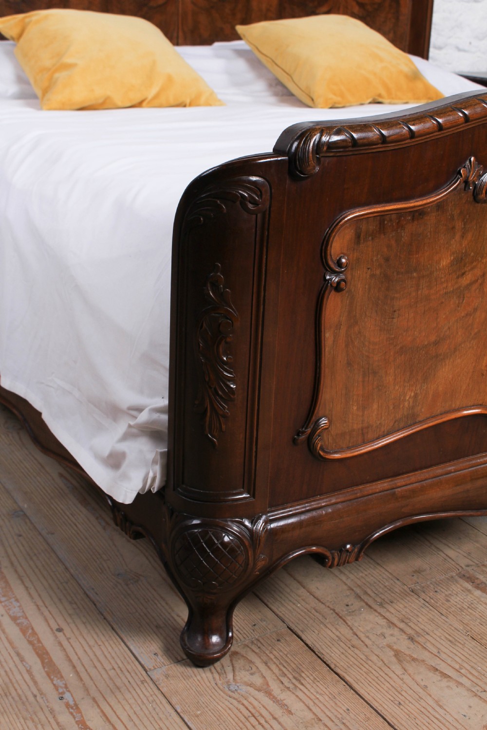 Beautiful  2 meter wide mahogany Louis style with matching bedsides. View IV