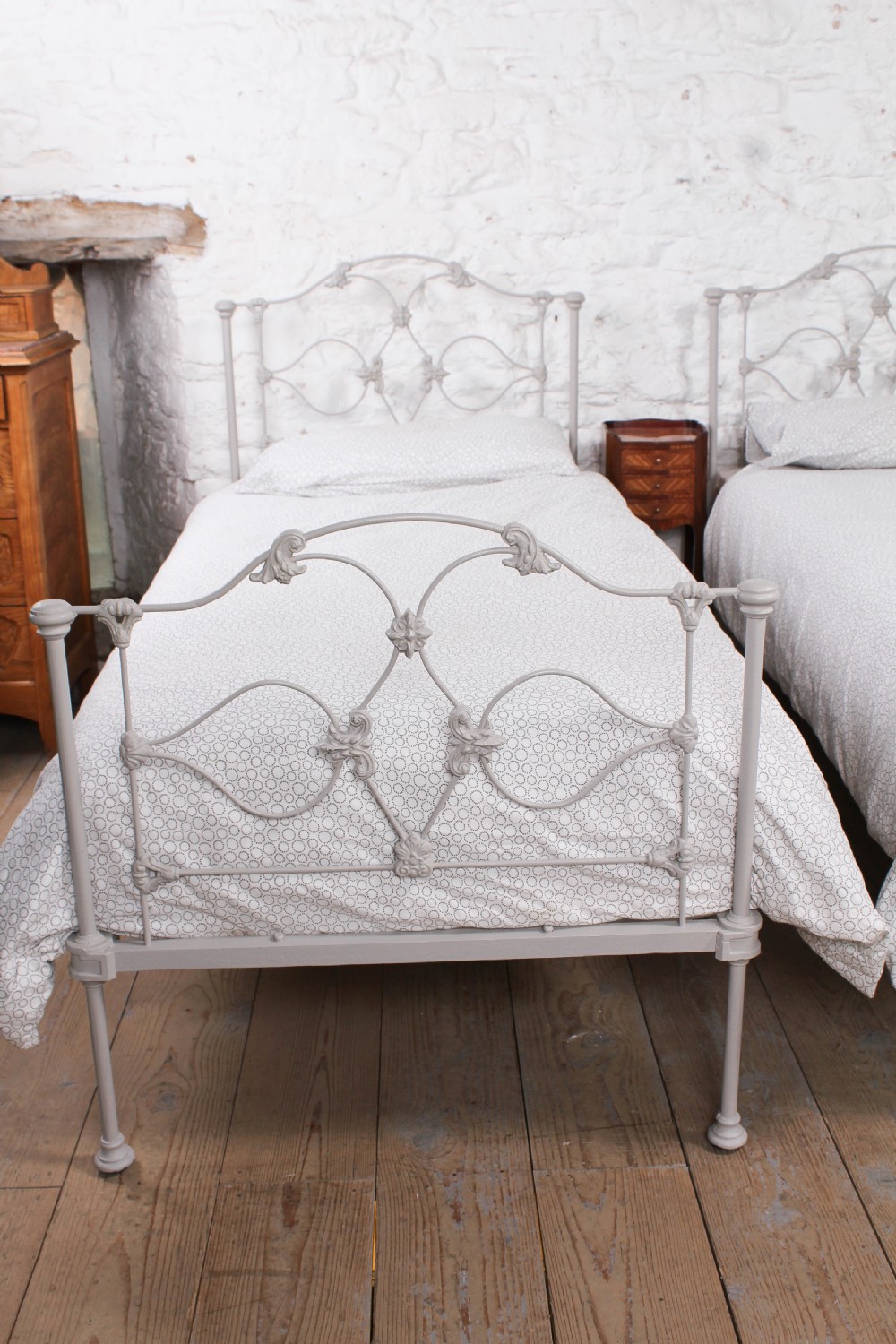 Very rare pretty pair of Early Victorian iron single beds (can be joined)  View VIII