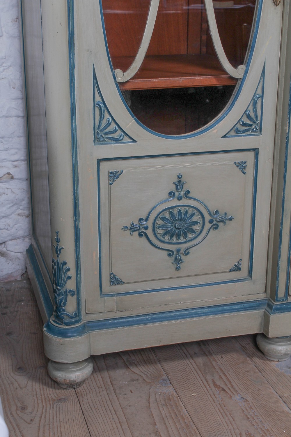 Very pretty original aged paint French bed with matching armoire and bedside View XII