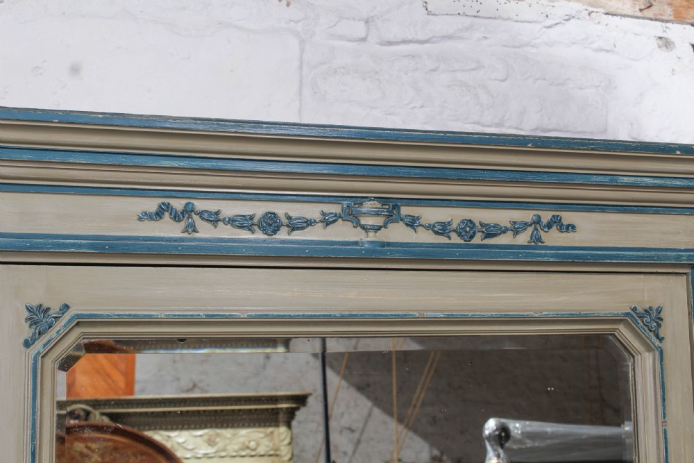 Very pretty original aged paint French bed with matching armoire and bedside View XIV
