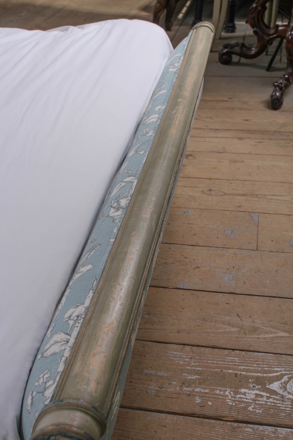 Very pretty original aged paint French bed with matching armoire and bedside View XV
