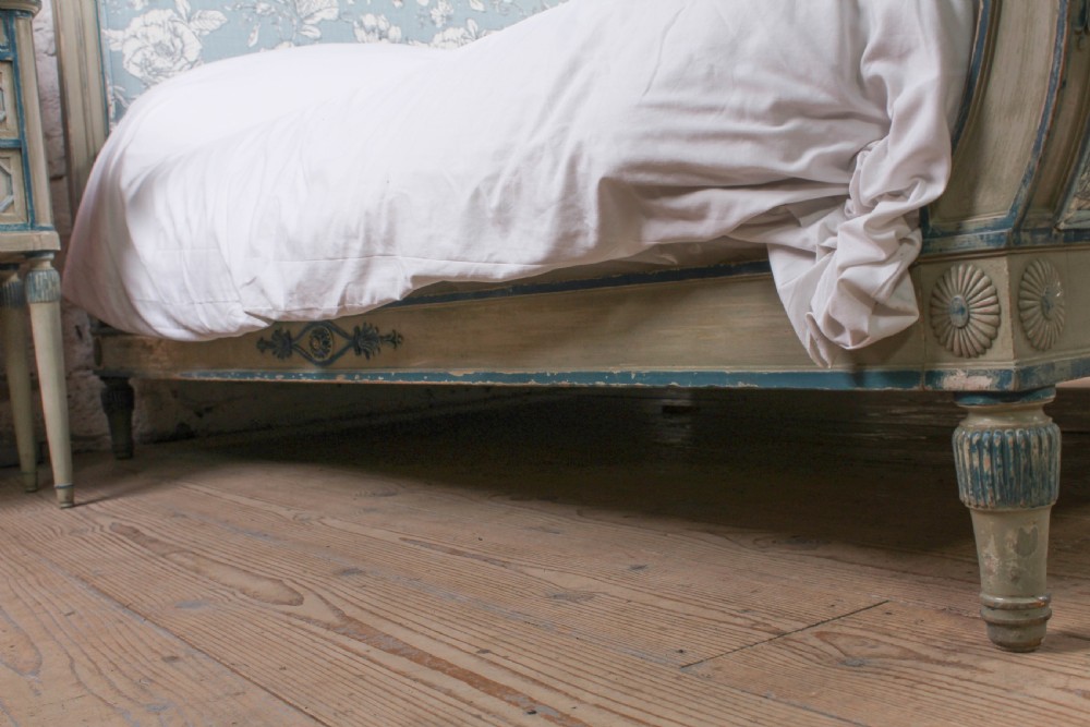 Very pretty original aged paint French bed with matching armoire and bedside View XVII