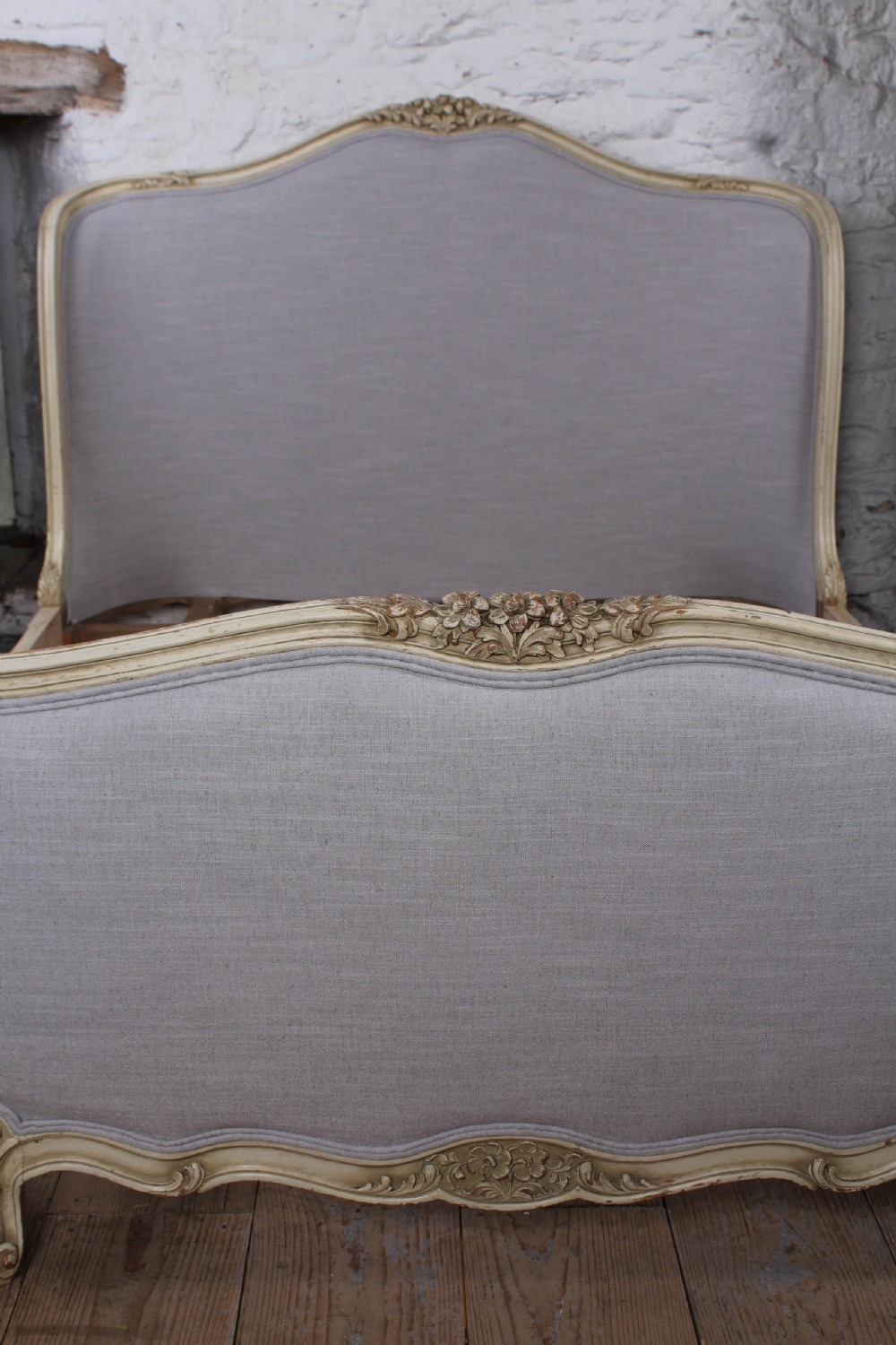 Newly upholstered king size French corbeille style bed View VI