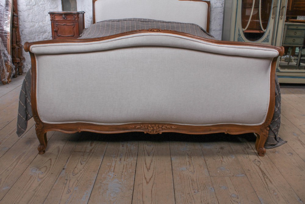 Newly upholstered king size French sleigh style bed View II