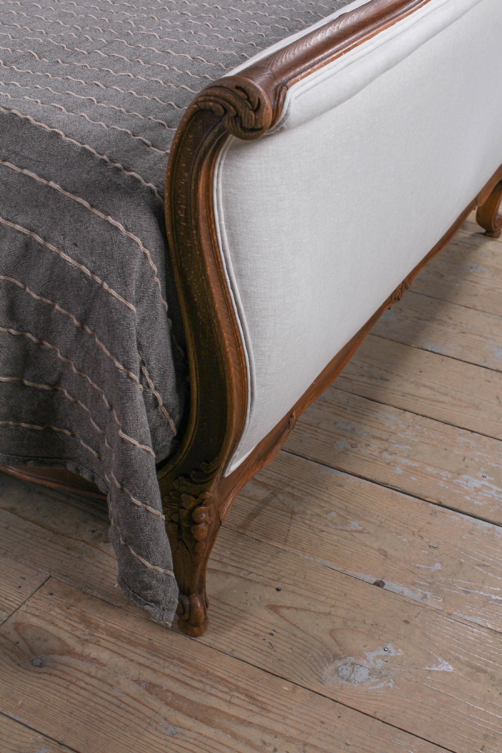 Newly upholstered king size French sleigh style bed View IV