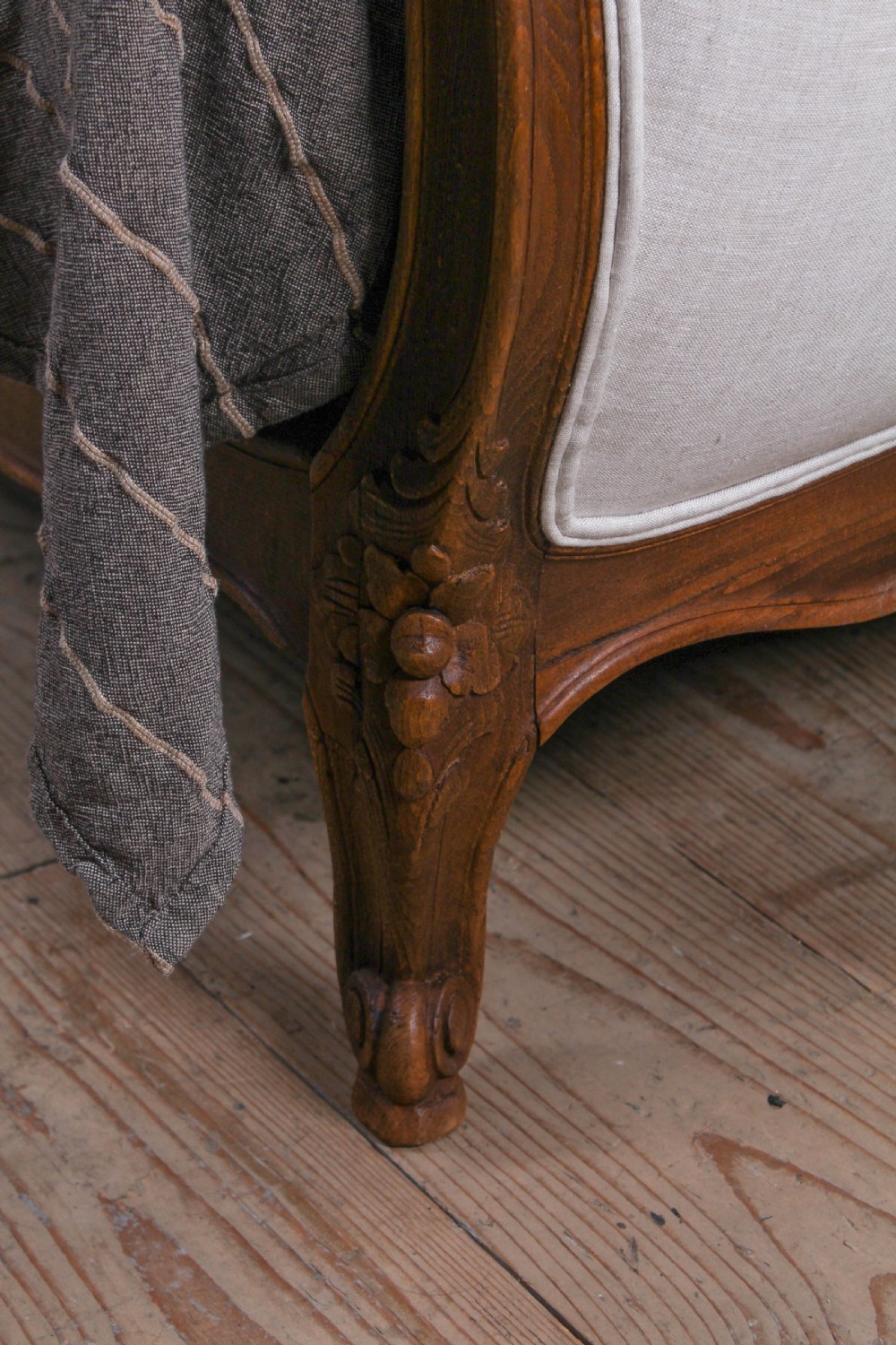 Newly upholstered king size French sleigh style bed View V