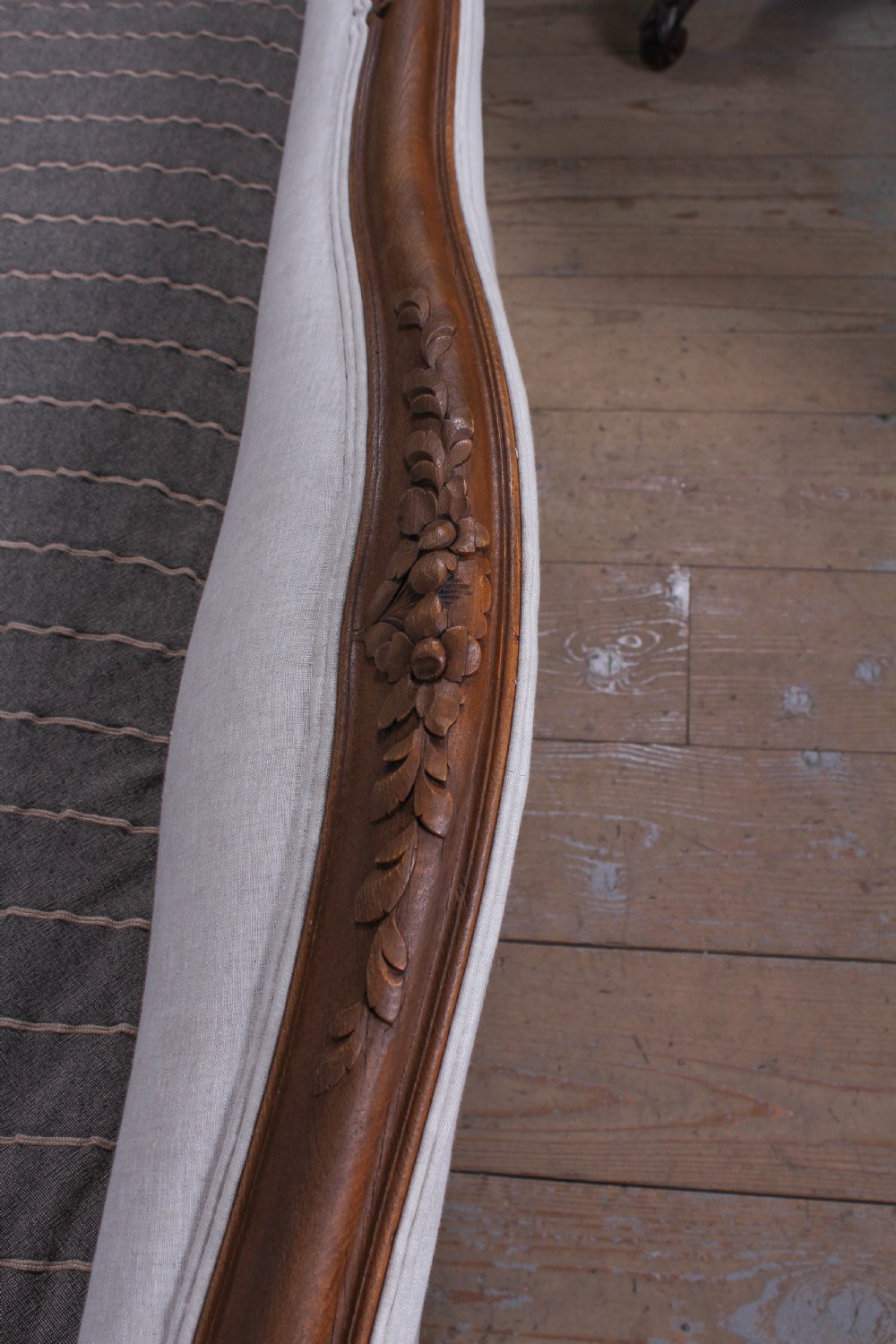 Newly upholstered king size French sleigh style bed View VI