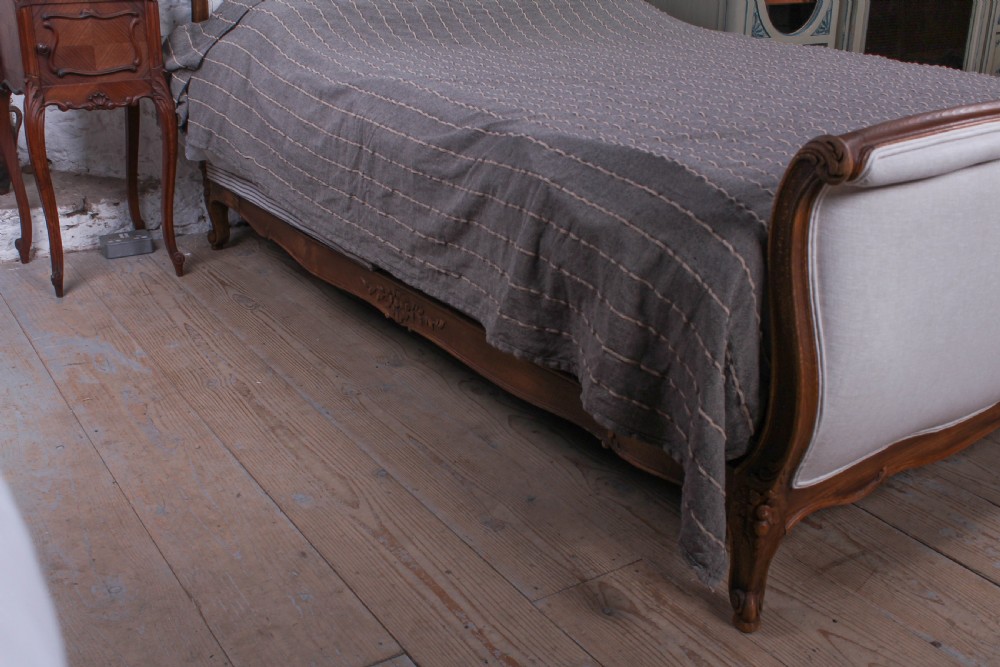 Newly upholstered king size French sleigh style bed View IX
