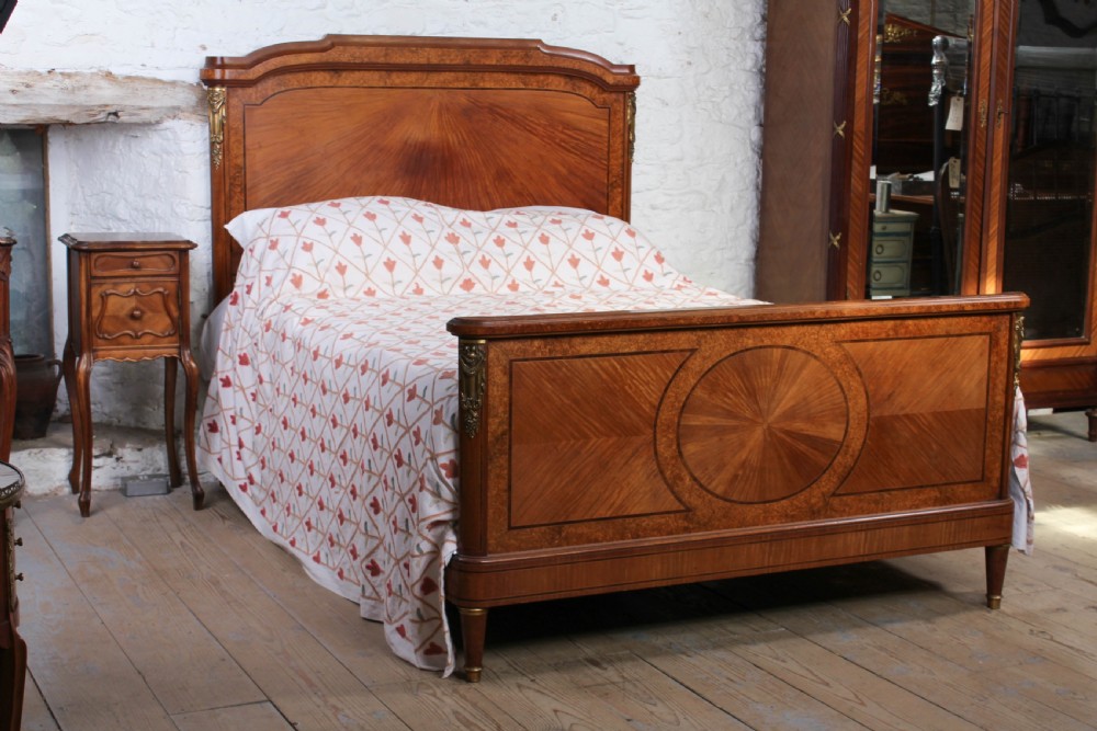 Lovely French king size fruitwood walnut veneer king size bed