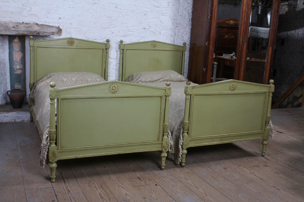 Lovely pair of French single painted super single beds