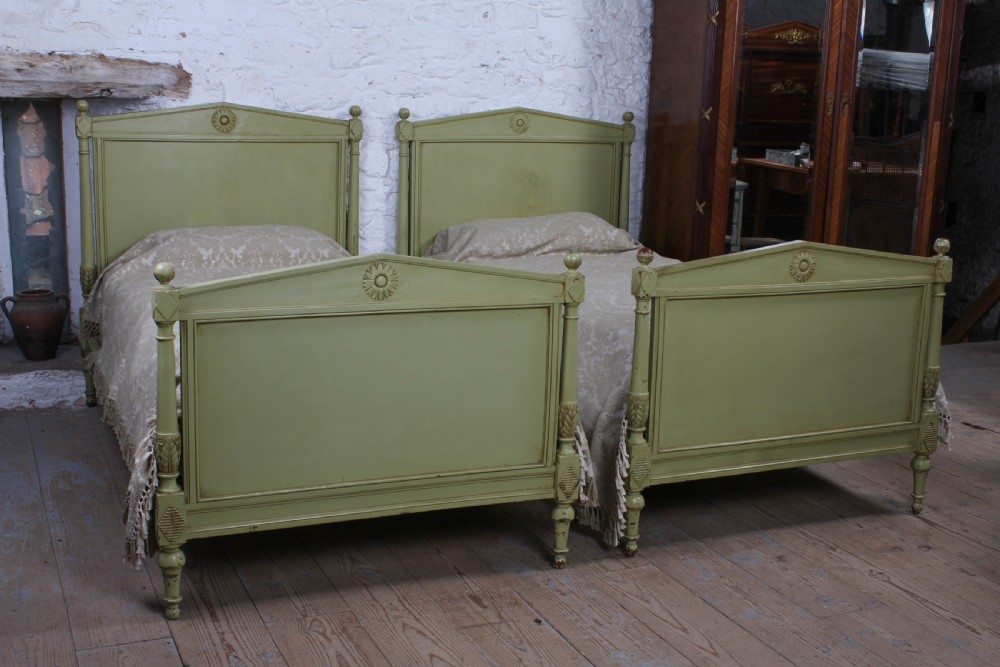 Lovely pair of French single painted super single beds View II