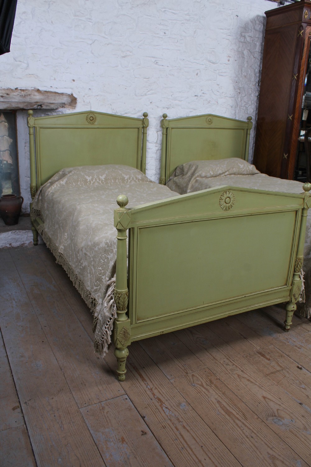 Lovely pair of French single painted super single beds View IX