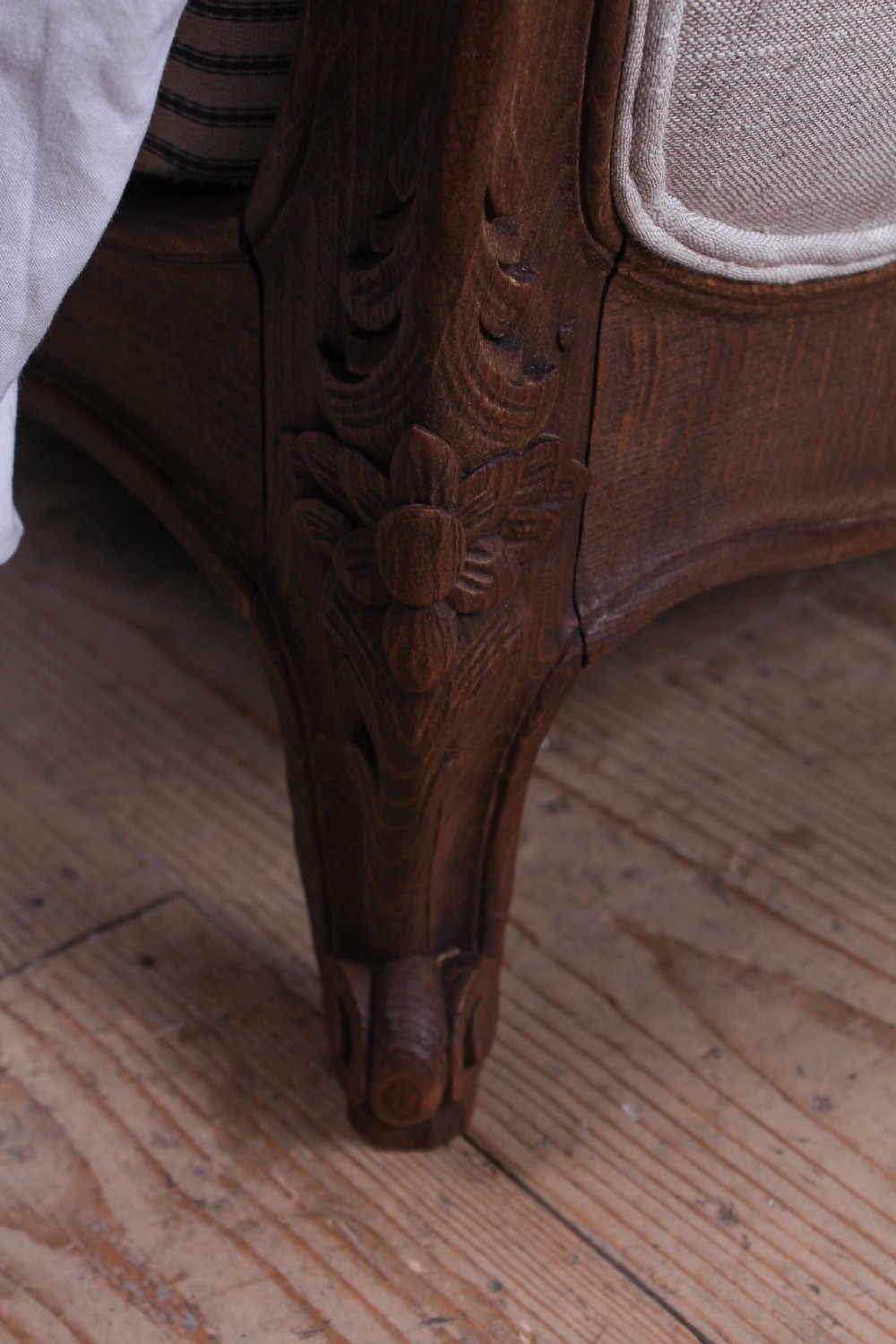 Newly upholstered French sleigh style king size bed View IV