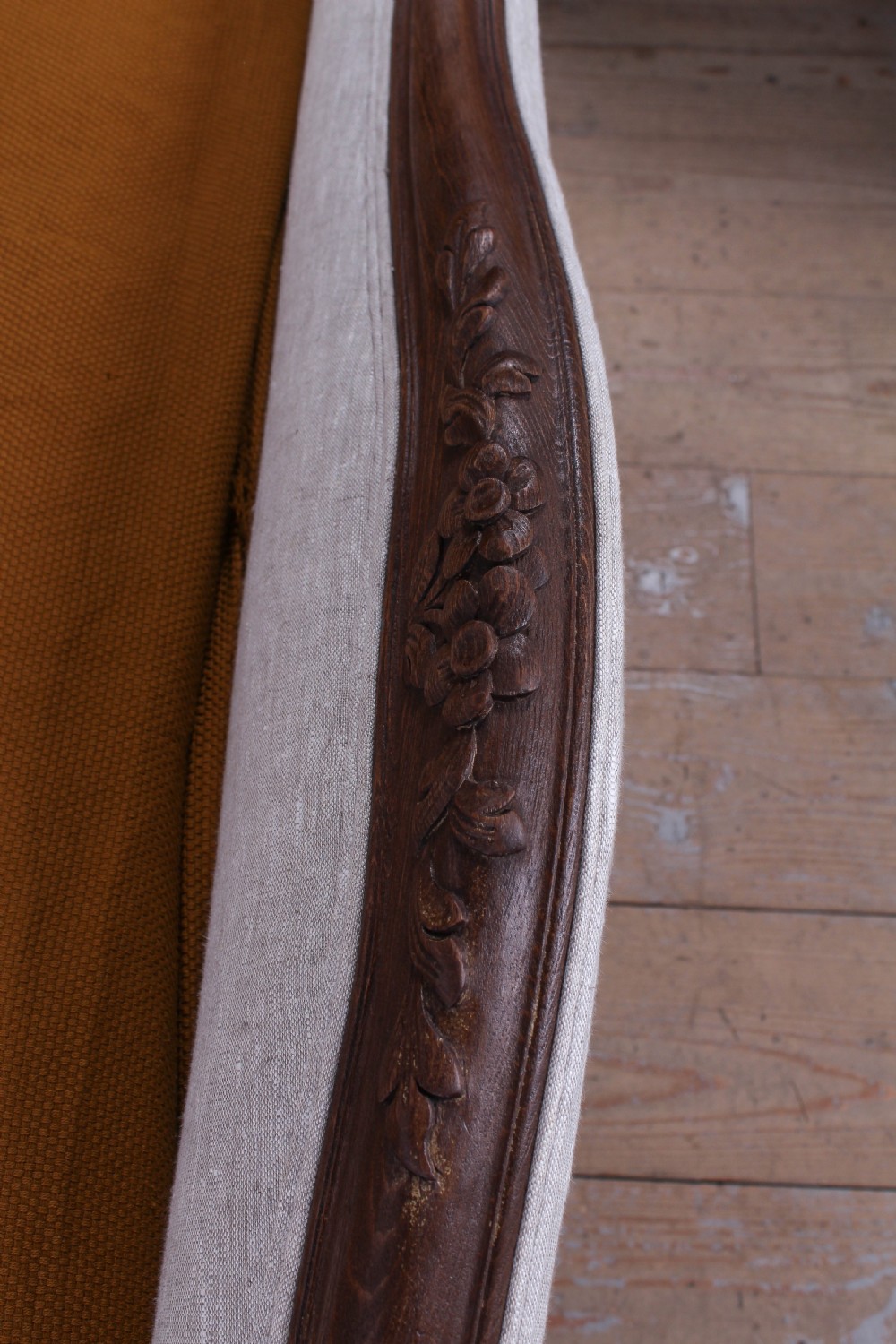 Newly upholstered French sleigh style king size bed View V