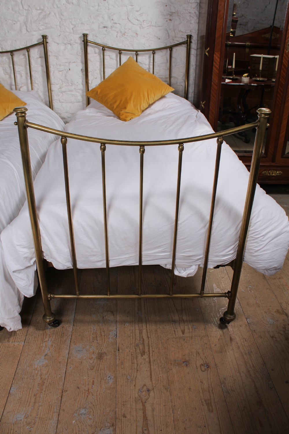 Very nice pair of Edwardian single all brass beds View III