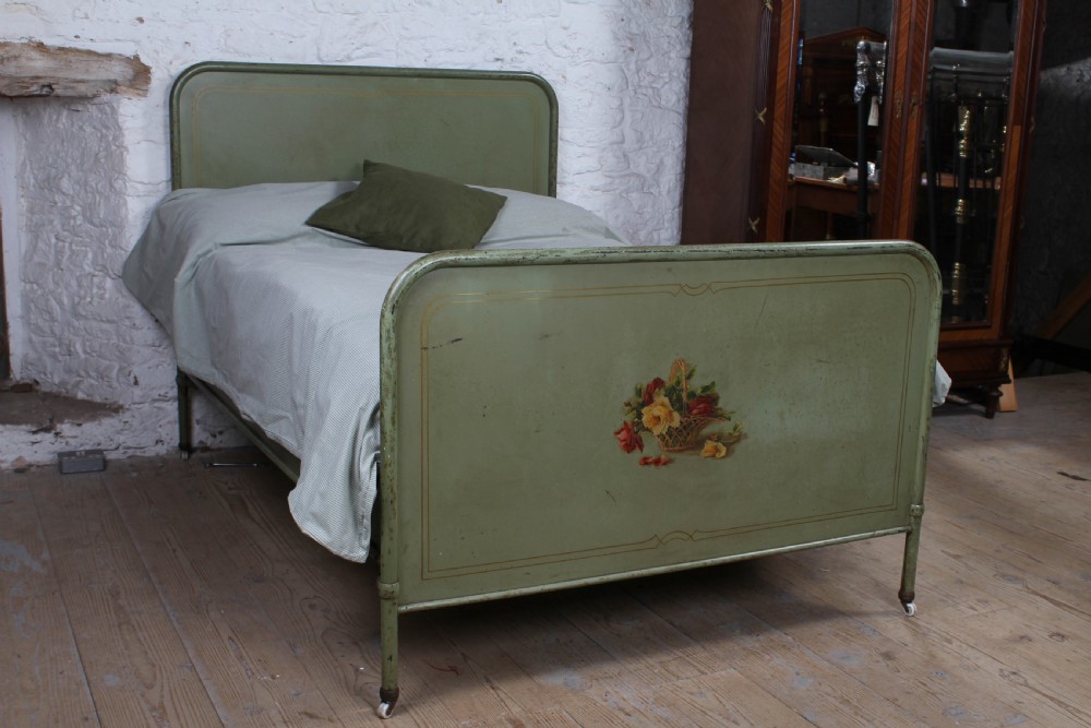 Very lovely rare painted French iron double bed