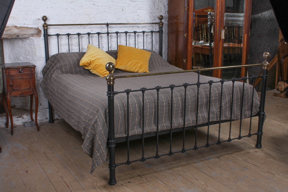 Quality super king size Victorian brass and iron bed View II