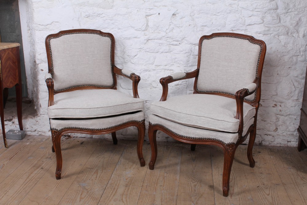 Pretty pair of newly upholstered French salon chairs