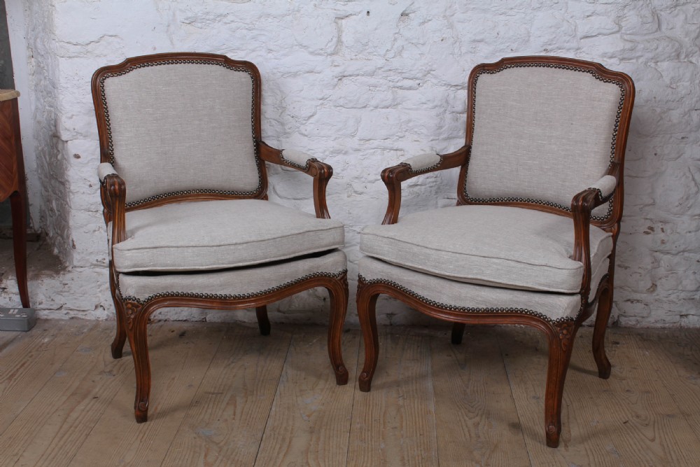 Pretty pair of newly upholstered French salon chairs View III