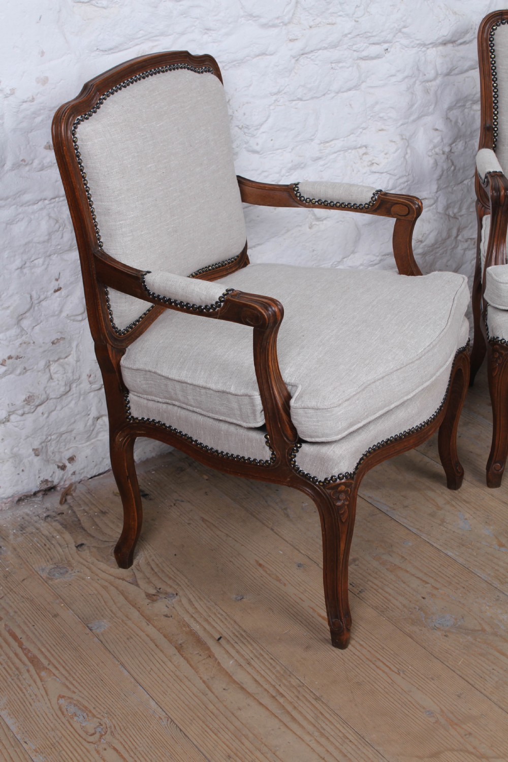 Pretty pair of newly upholstered French salon chairs View IV