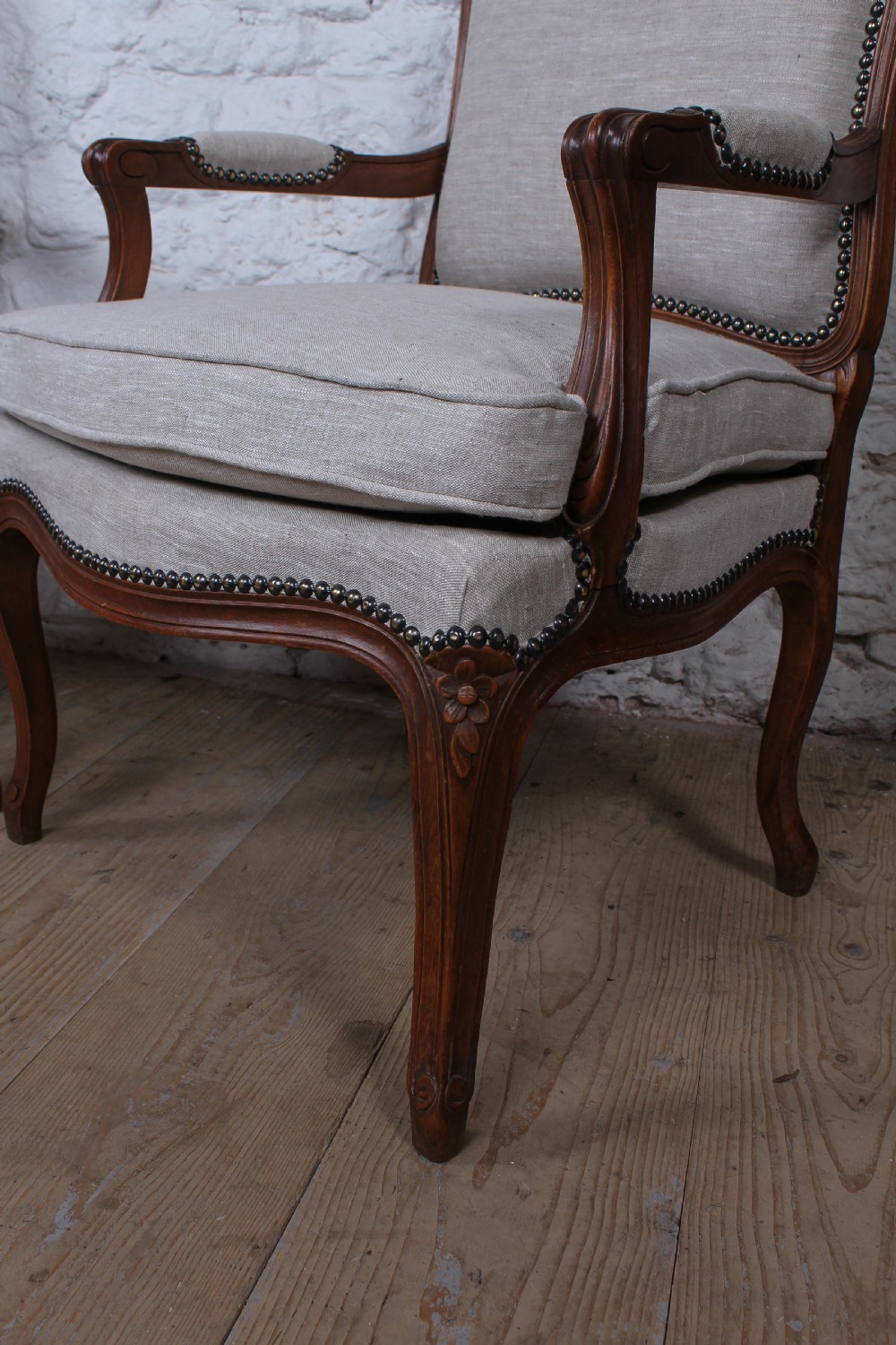 Pretty pair of newly upholstered French salon chairs View V