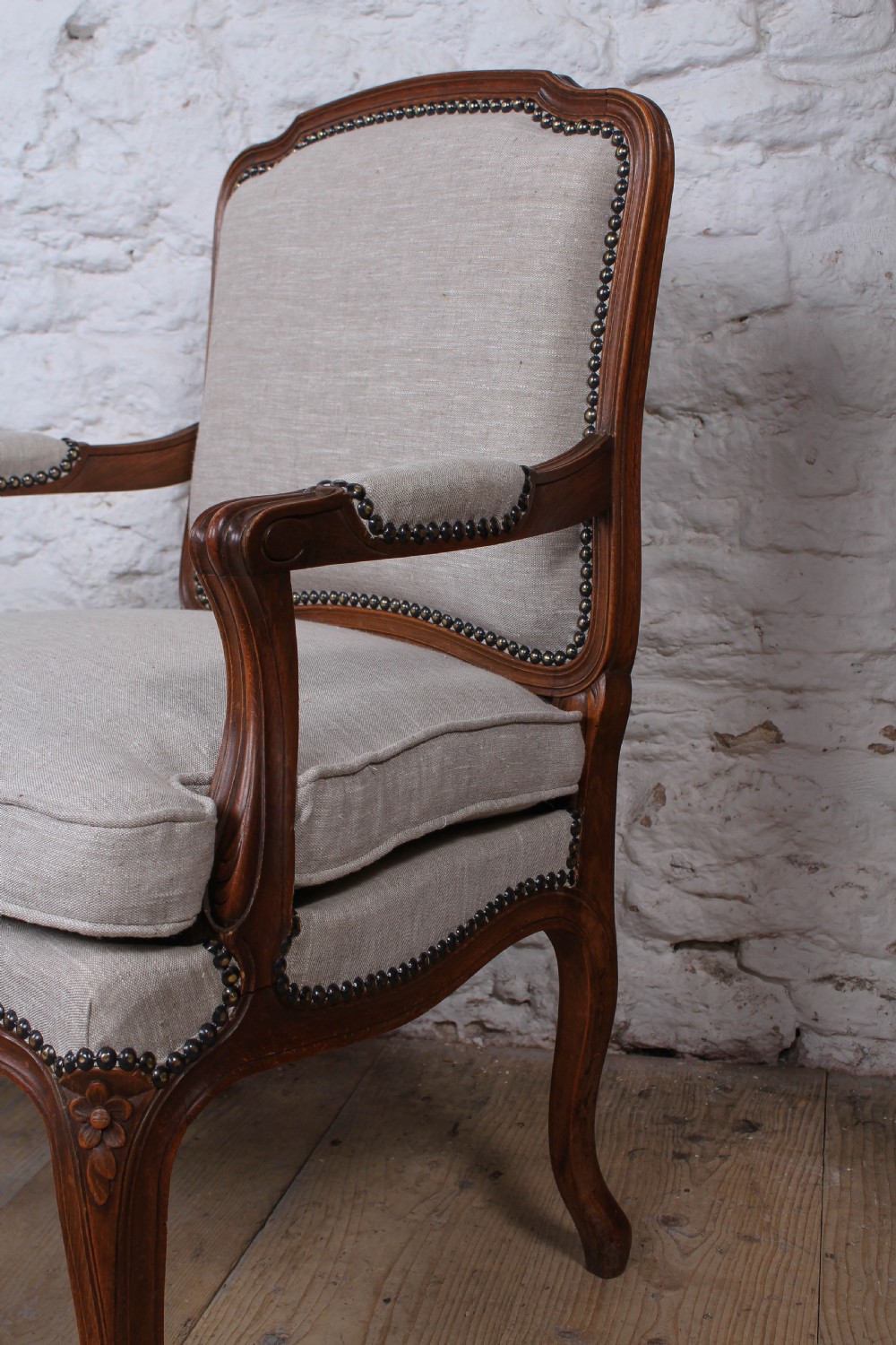 Pretty pair of newly upholstered French salon chairs View VI