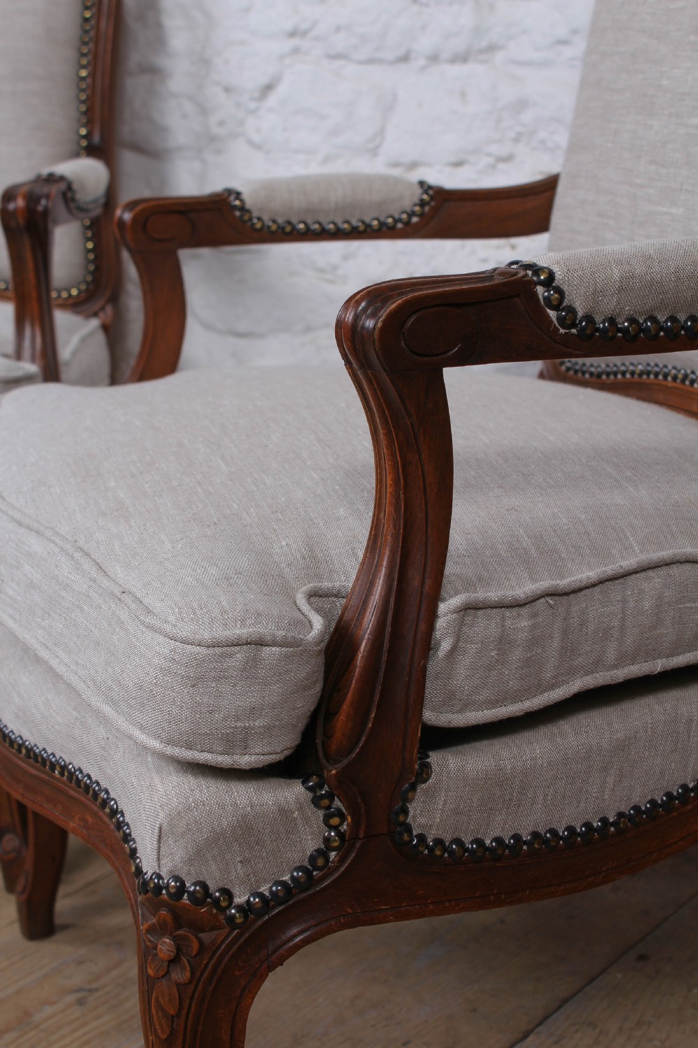 Pretty pair of newly upholstered French salon chairs View VII