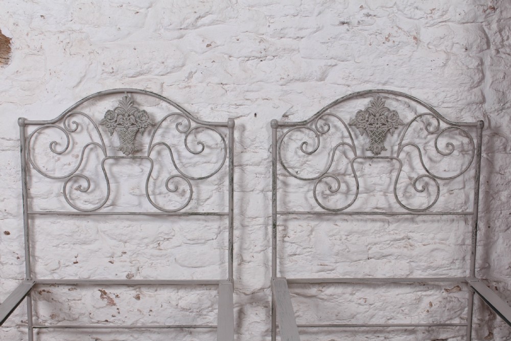 Pretty pair of small single forged iron beds (can be joined) View II