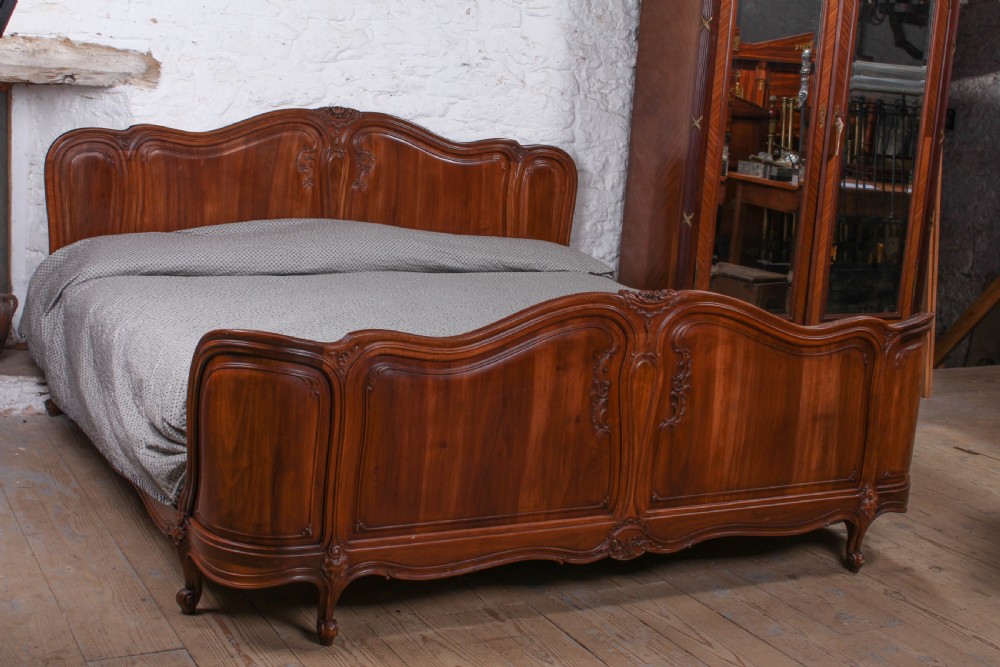 Big two meter wide solid walnut Louis style bed 