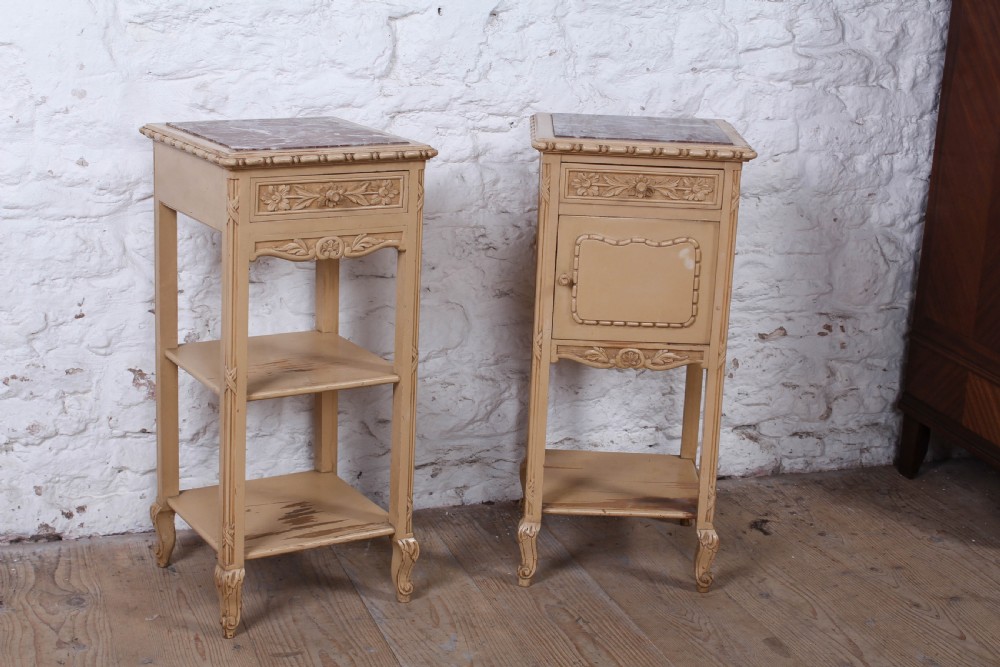 Pretty pair of French original painted bedside cabinets View II