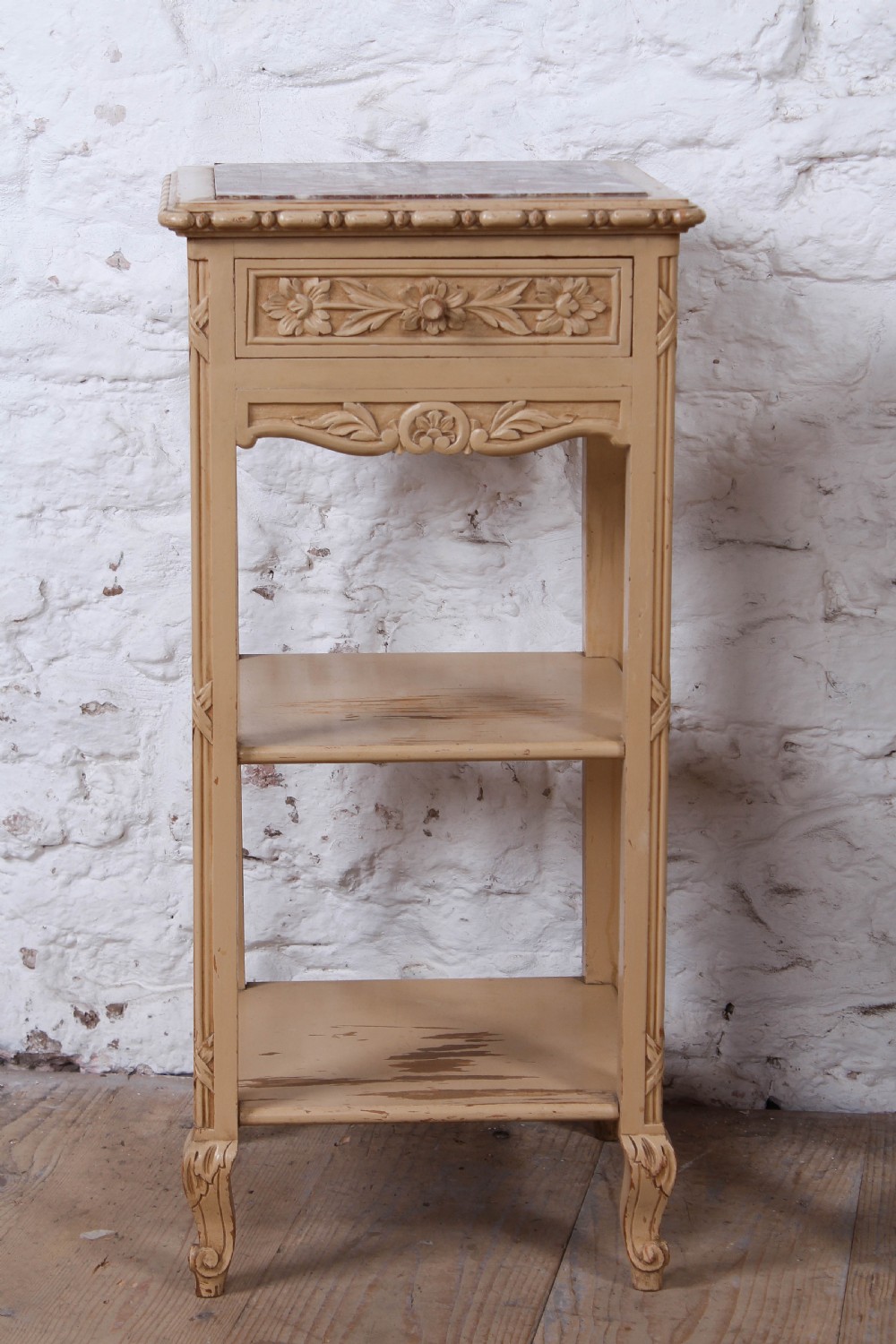 Pretty pair of French original painted bedside cabinets View III