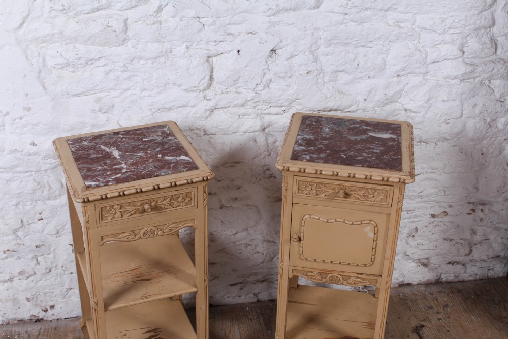 Pretty pair of French original painted bedside cabinets View IV