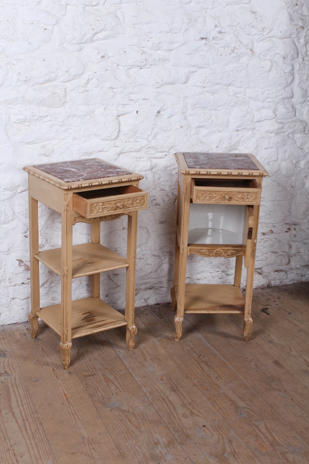 Pretty pair of French original painted bedside cabinets View V
