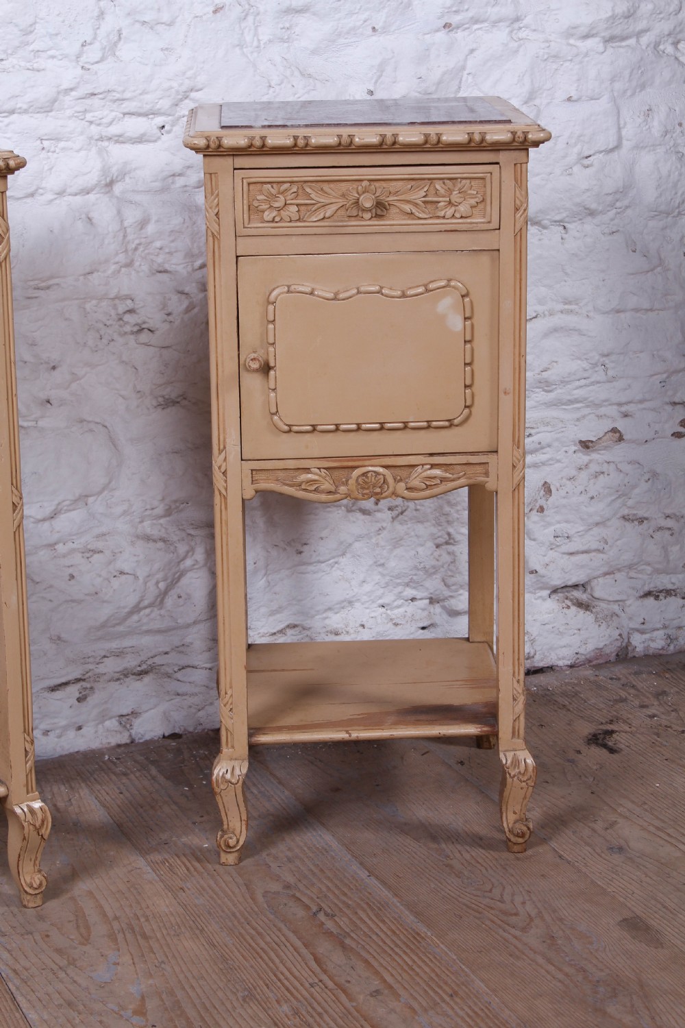 Pretty pair of French original painted bedside cabinets View VI
